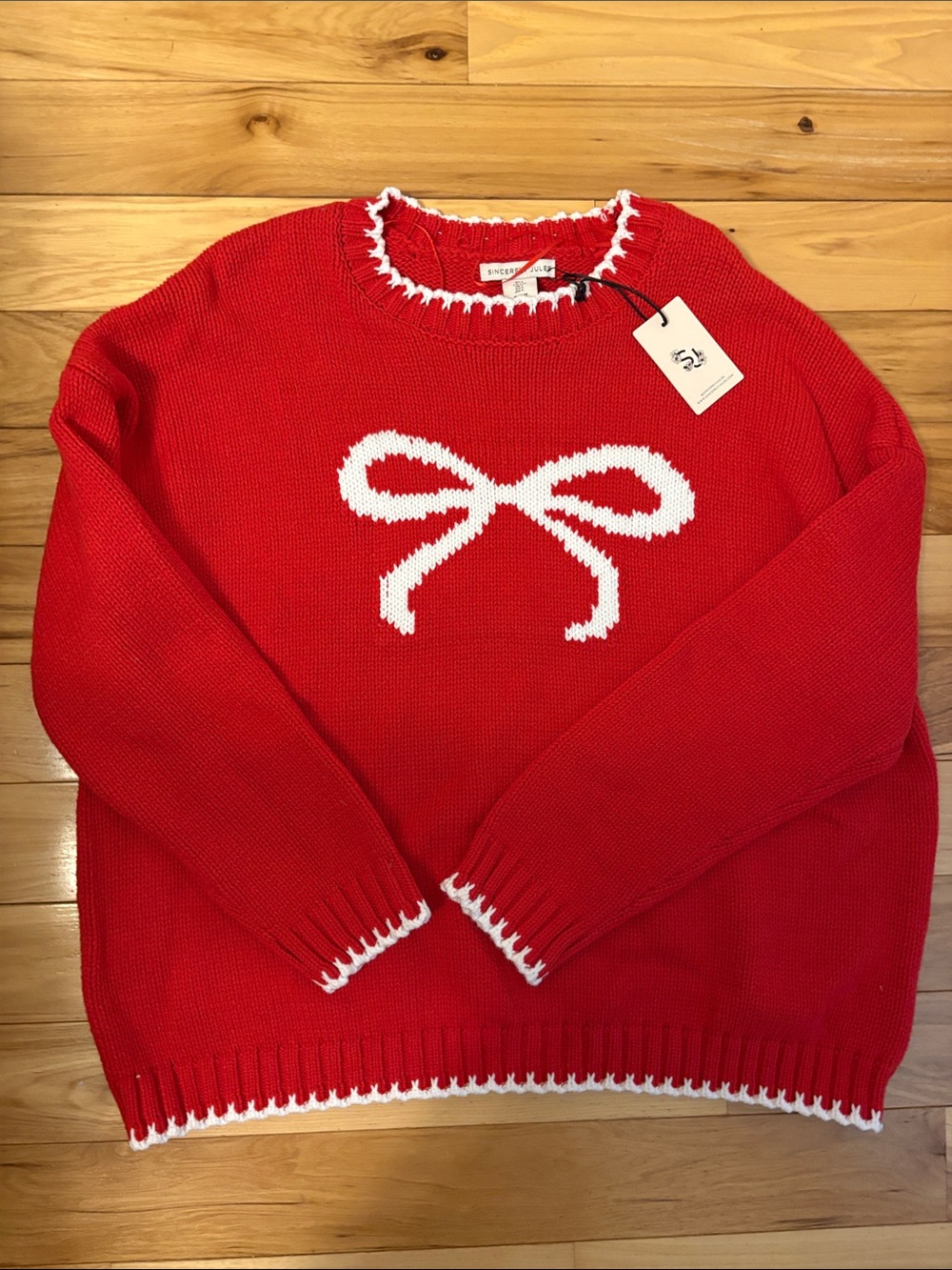 Sincerely Jules Red Bow Intarsia Crewneck Sweater